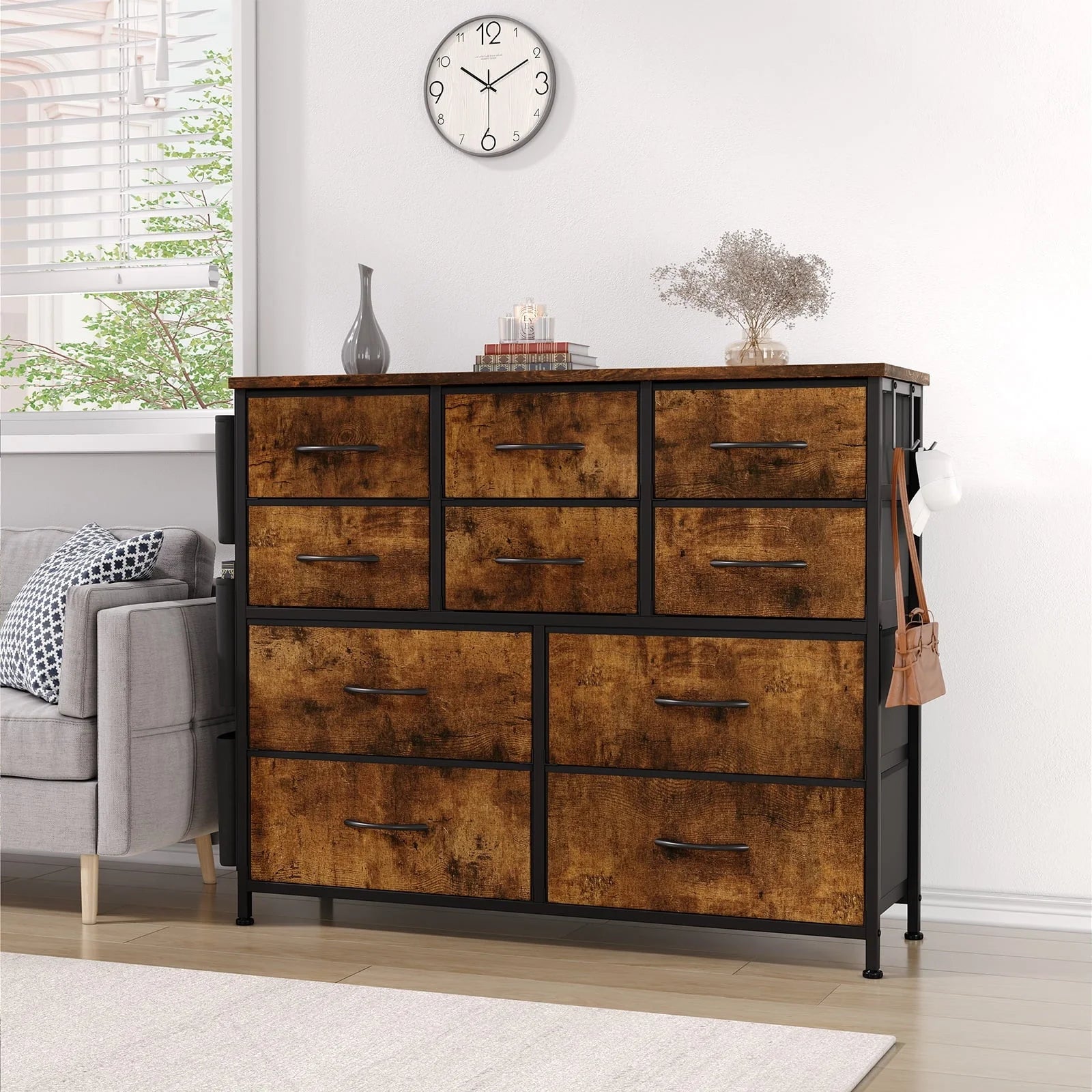 Kidlove Non-woven Fabric Drawer Cabinet with 10 Drawers, Fabric Storage Cabinet Dresser Organizer, for Bedroom Hallway Entryway Closets