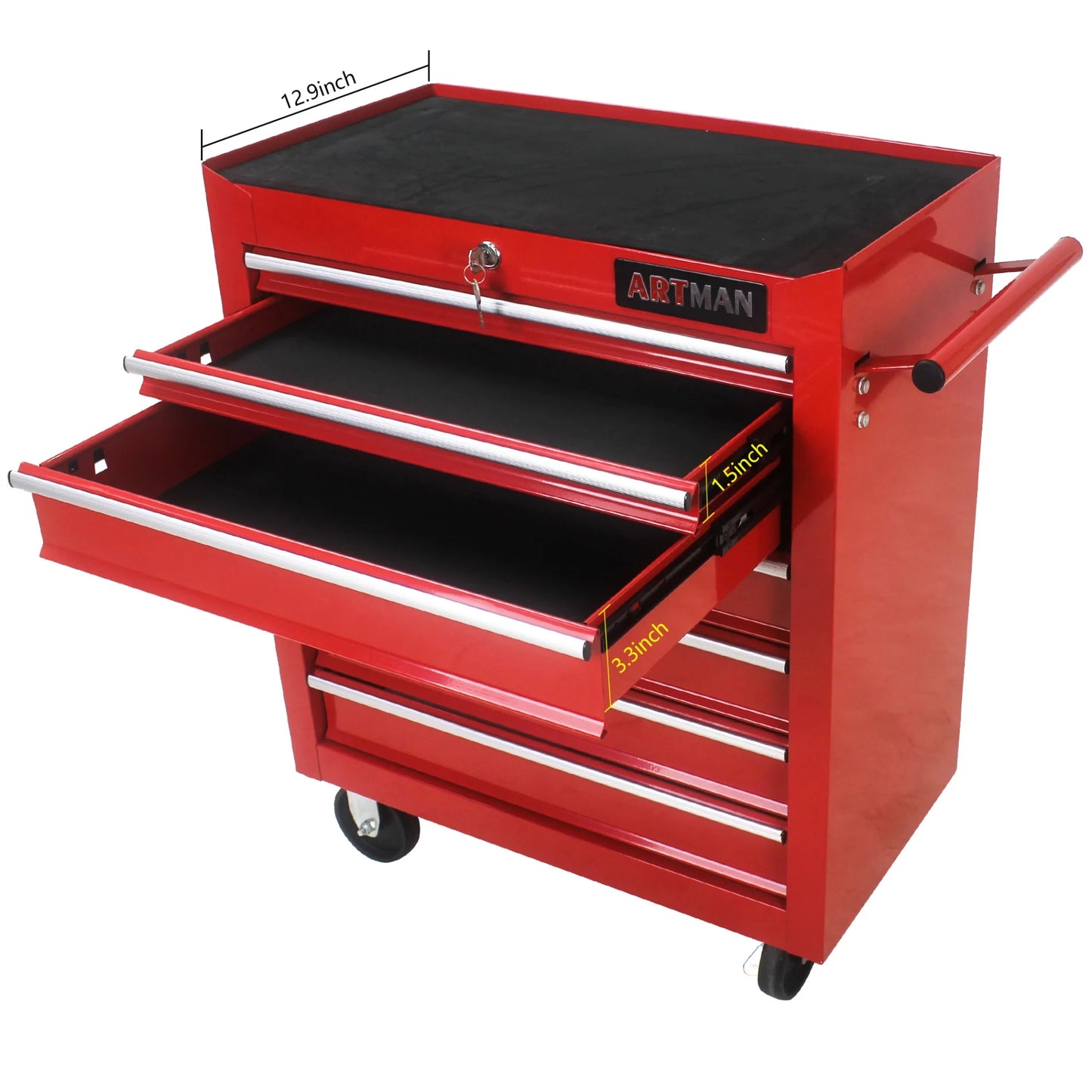 7-Drawer Metal Rolling Tool Chest with Wheels, Tool Storage Cabinet with Locking System, Toolbox with Wheels for Garage, Warehouse, Workshop, Repair Shop, Red