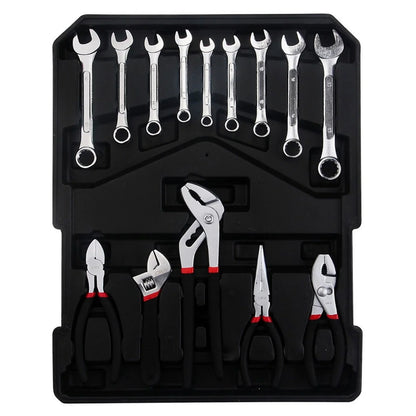 799PCS Aluminum Trolley Case Tool Set, Complete Tool Box Set with Rolling Wheels, Household Hand Tools Kit for Men, Silver