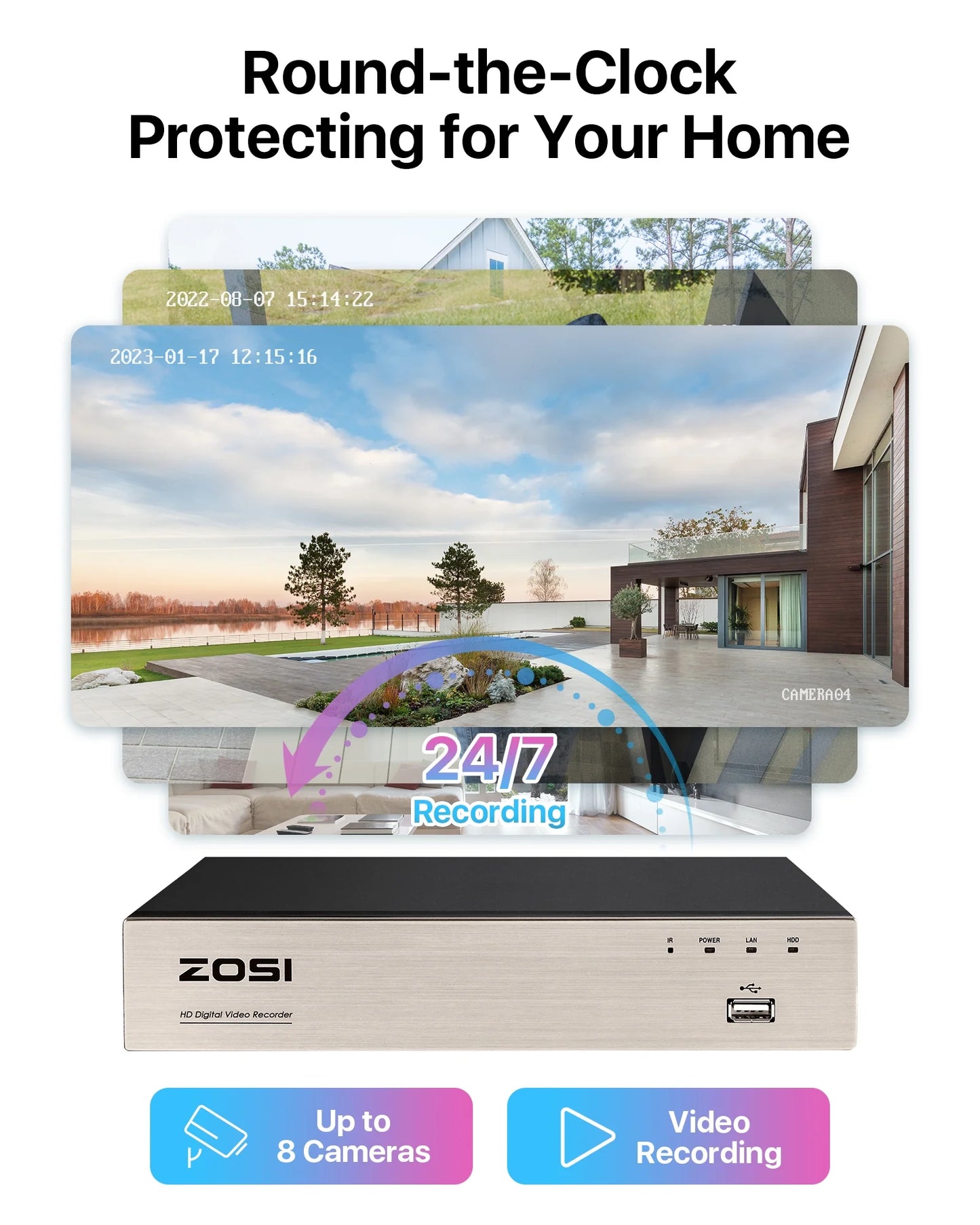 ZOSI 3K Lite H.265+ Home Security Camera System,5MP Lite 8 Channel Surveillance DVR and 4 x 1080p Weatherproof CCTV Dome Camera Outdoor Indoor with 80ft Night Vision, Motion Alerts, NO Hard Drive
