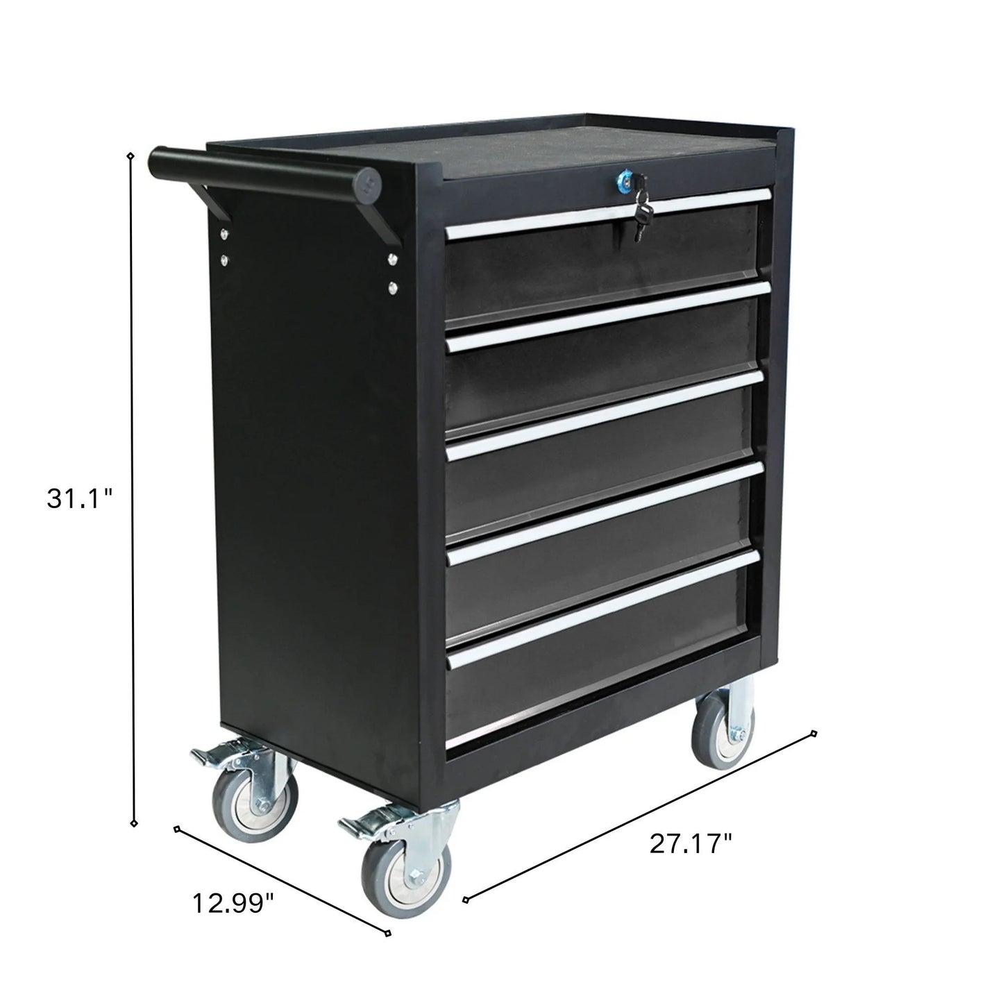 5-Drawer Metal Rolling Tool Cabinet, Storage Toolbox with Brake wheels, Tool Chest with lock, Suitable for Warehouses, Garages, Repair Shops