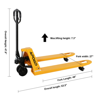APOLLOLIFT Heavy Duty 5500lbs with 48"X27" Fork, Hydraulic Manual Pallet Jack Truck W/Nylon Wheels