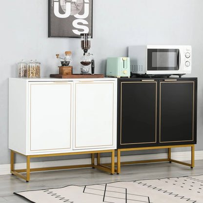 Yoleny 31'' Buffet Cabinet with Storage, Accent Cabinet with 2 Doors, Gold Trim and Golden Legs, Wooden Sideboard with Adjustable Shelf and Feet for Bedroom, Living Room, Kitchen, Hallway, Black