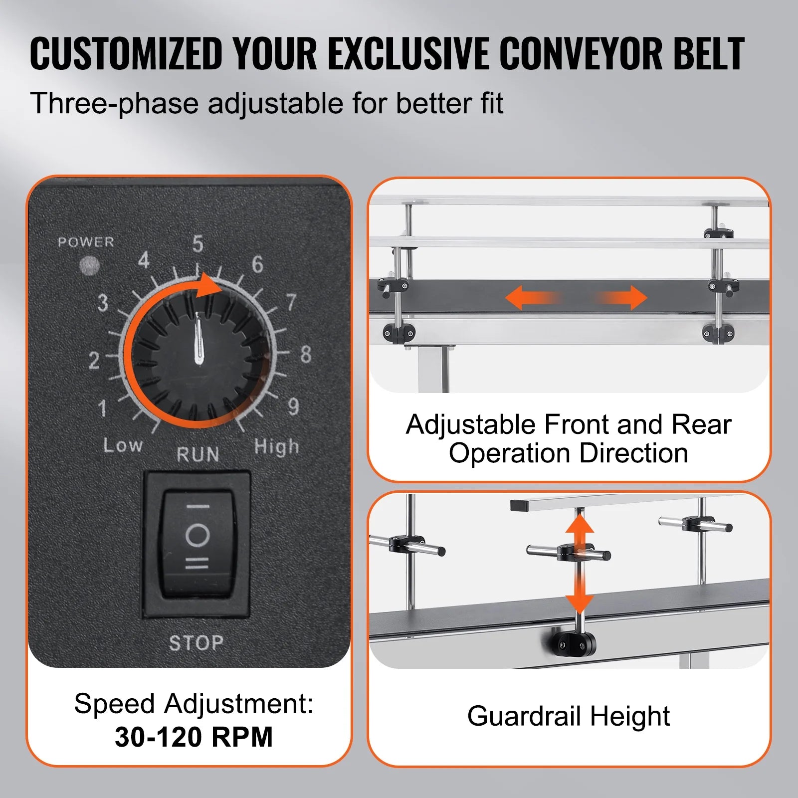 KFFKFF 71"x7.8" Belt Conveyor PVC Belt Conveyor Stainless Steel Double Guardrail
