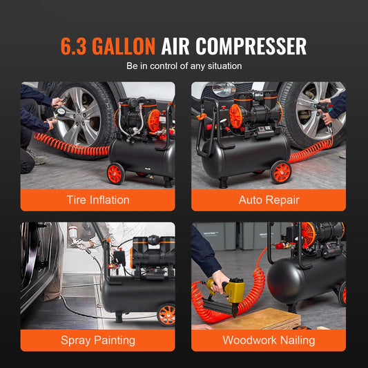 BENTISM 6.3 Gallon Air Compressor, 2 HP 3.35 CFM@90PSI Oil Free Air Compressor Tank & Max. 116PSI Pressure, 70 dB Ultra Quiet Compressor for Auto Repair, Tire Inflation, Spray Painting, Woodwork Nail