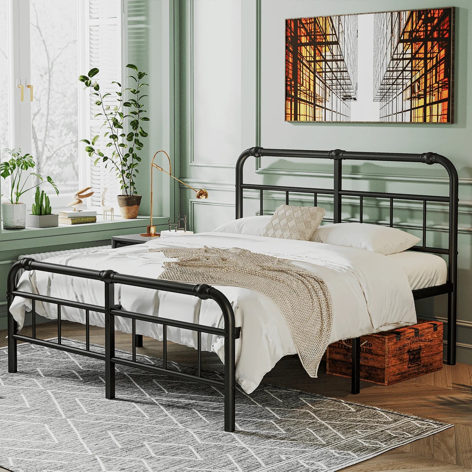 QFTIME 14" King Bed Frame with Headboard and Footboard, Heavy Duty Metal Platform, Premium Steel Slat Mattress Foundation with Storage, No Box Spring Needed