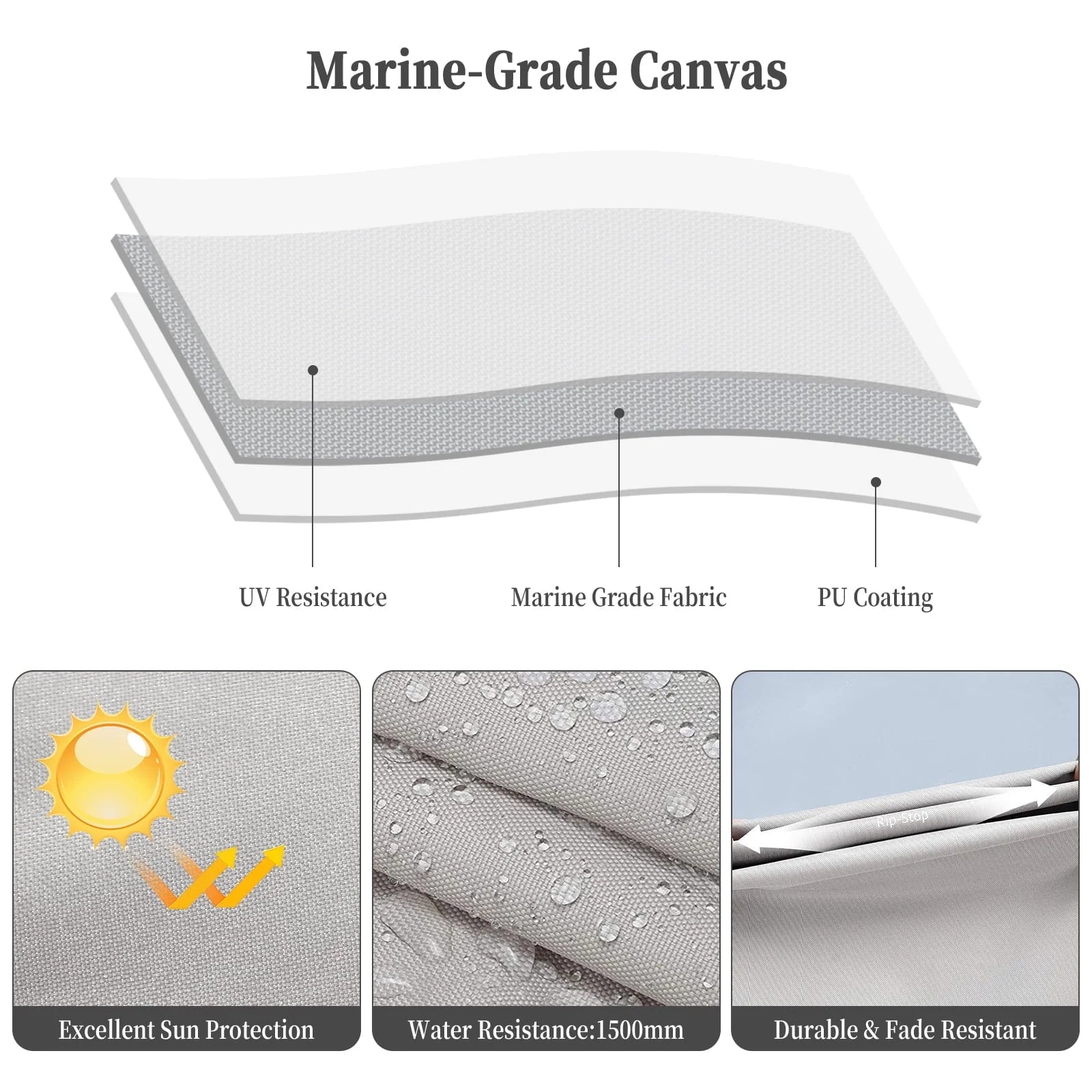 4 Bow Top Boat Cover with Aluminum Alloy Frame, Include Straps & Adjustable Rear Support Pole, Zippered Storage Boot, PU Coating Canvas Gray 8'L x 54" H x 73"-78" W
