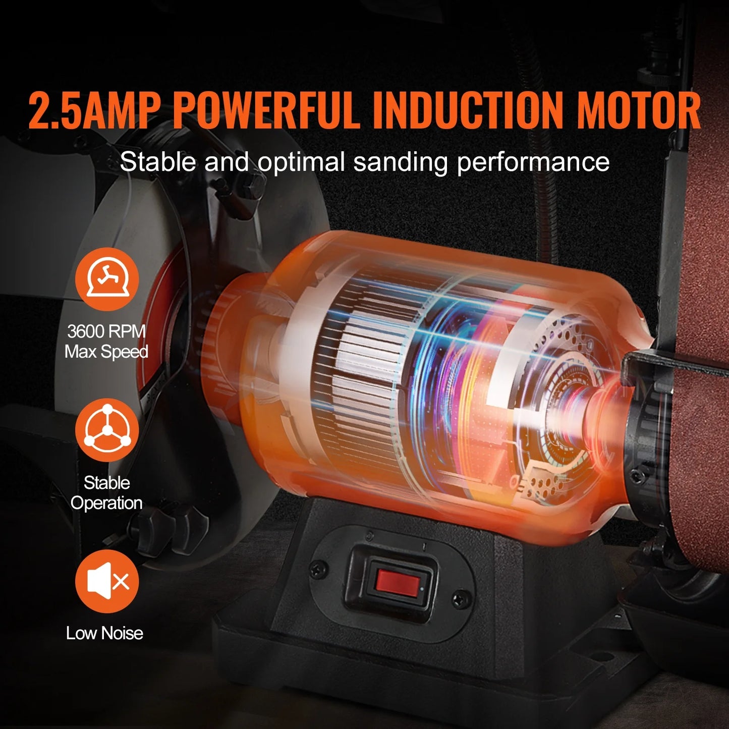 KFFKFF 8" Bench Grinder & 2x28" Belt Sander Combination, Equipped with 2.5A Induction Motor for Metal Sharpening and Grinding