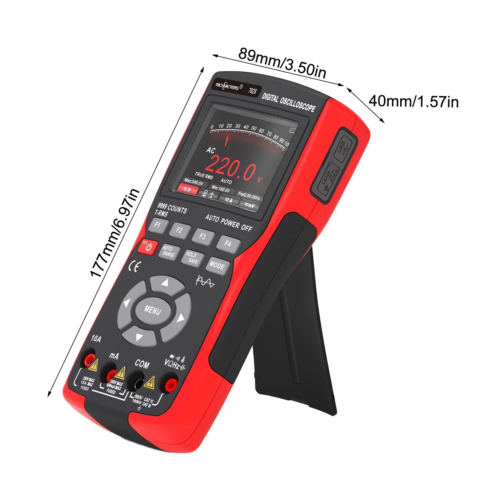 Oscilloscope Multimeter Handheld LCD Digital Multimeter & Oscillometer 2-in-1 Universal Meter Scope Meter 9999 Counts 10MHz 48MSa/s Single Channel Measuring AC/DC Voltage & Current Resistance