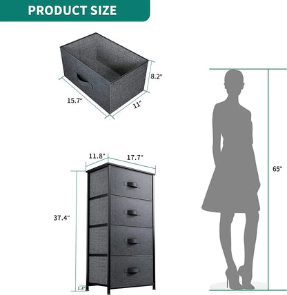 Dextrus 4-Drawer Fabric Dresser, Furniture Storage Tower Cabinet, Organizer for Bedroom, Living Room, Hallway, Closet & Nursery, Sturdy Steel Frame, Wooden Top, Easy-to-Pull Fabric Bins(Gray)