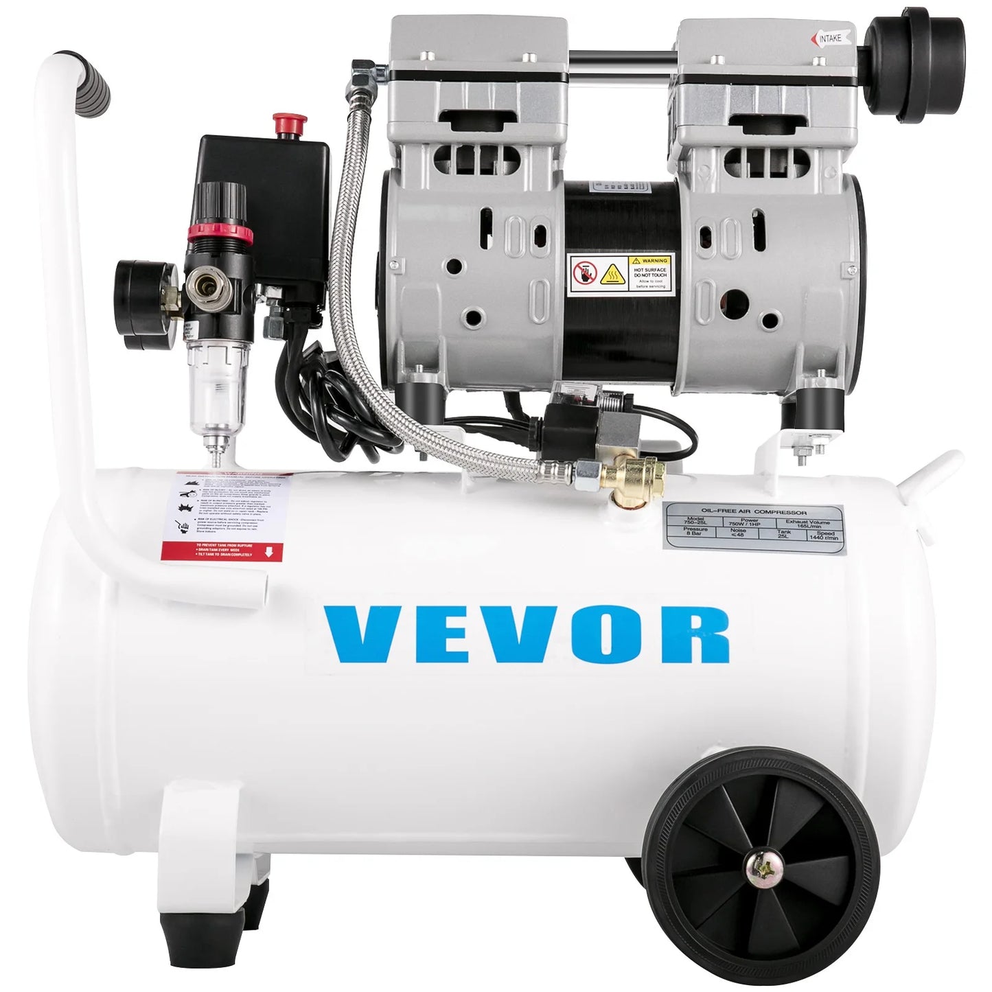 Ultra Quiet Air Compressor 6.6 Gallon 1 HP Oil Free Compressor 115 PSI