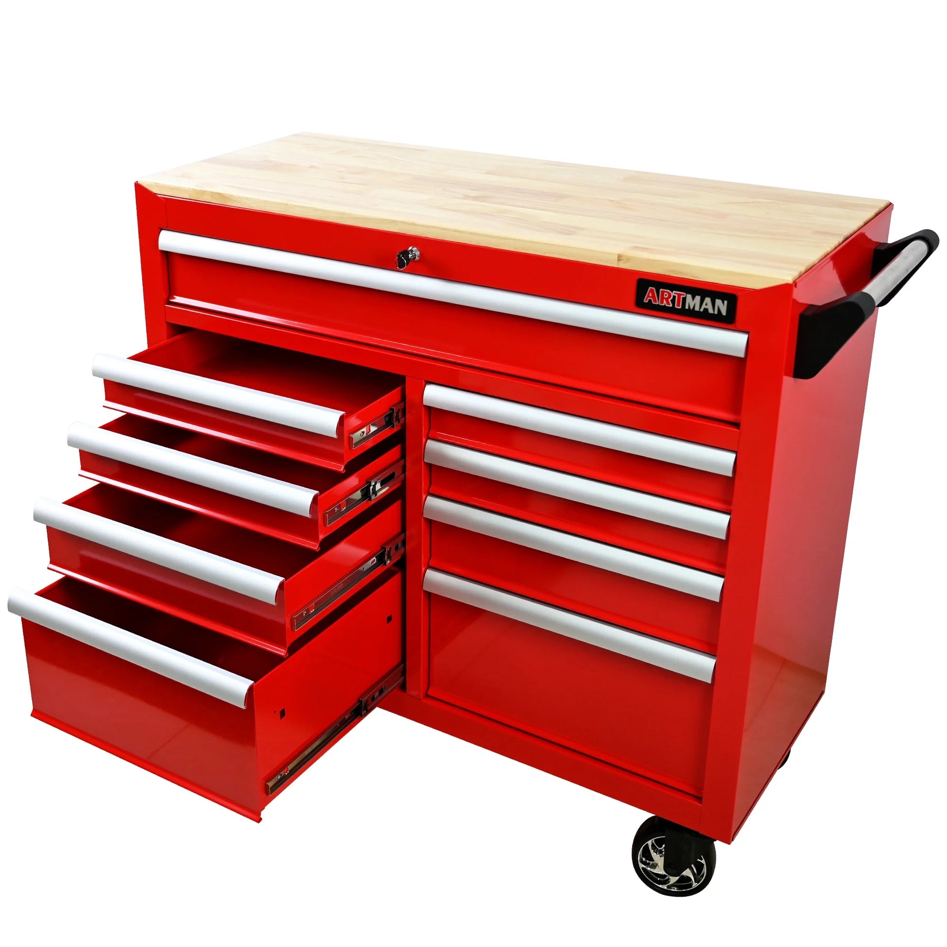 ARTMAN 9 Drawer Rolling Tool Chest with Wheels and Wooden Top, Heavy Duty Industrial Service Cart Storage Organizer with Locking System,45.28*18.11*39.37inches,1 Pack