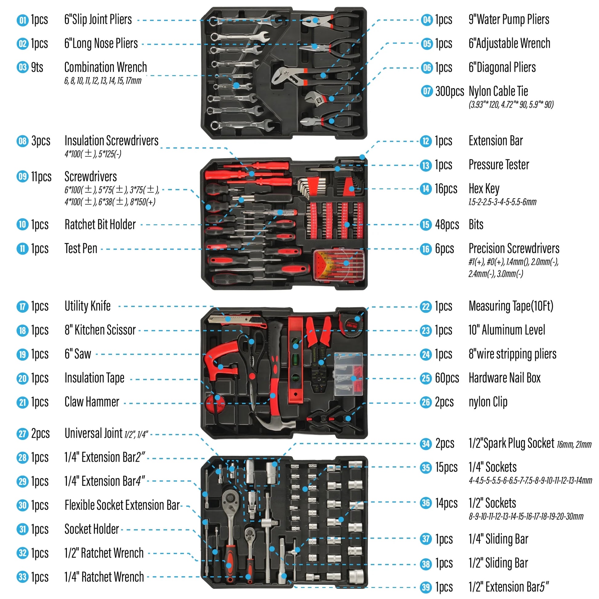 515-Piece Tool Set with Rolling Toolbox, Aluminum Trolley Case for Home, DIY Projects, Garden & General Maintenance