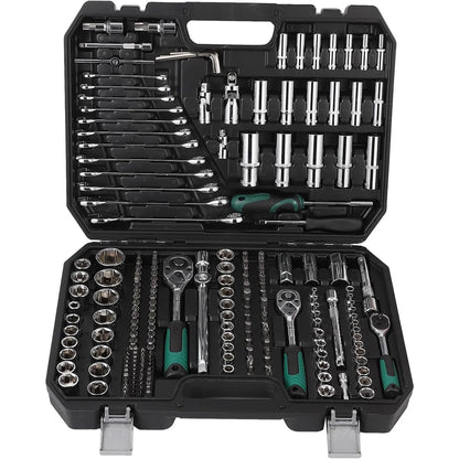 AOILE 216-Piece SAE & Metric Mechanics Tool Set with Socket Wrench Kit in Storage Case