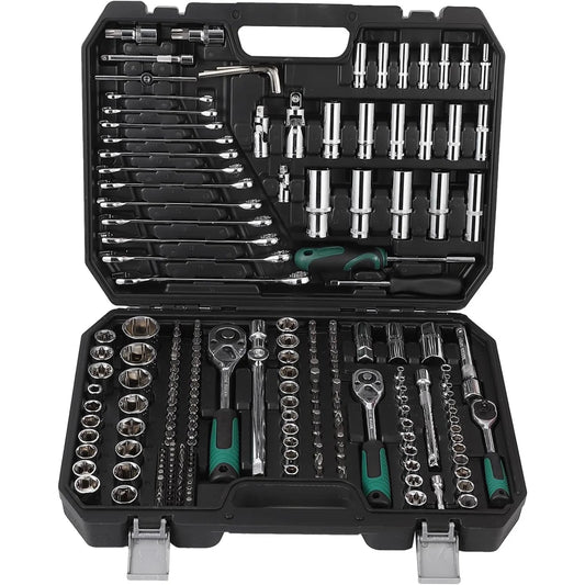 AOILE 216-Piece SAE & Metric Mechanics Tool Set with Socket Wrench Kit in Storage Case