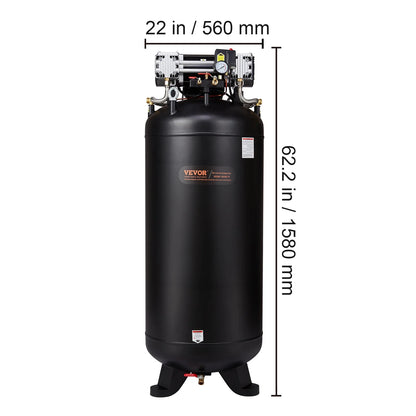 VEVOR 80 Gallon Compressor, 6.5HP, 15.5SCFM@90 PSI, Dual-Stage 145PSI, Oil-Free, 86dB Quiet Operation, Ideal for Manufacturing, Construction, Auto Repair