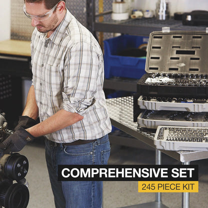 Klutch Mechanic's Tool Set, 245-Pc., 1/4in., 3/8in. & 1/2in. Drive