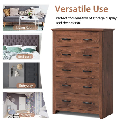 Costway 5 Drawer Chest Storage Dresser Tall Cabinet Organizer Bedroom Hallway Walnut