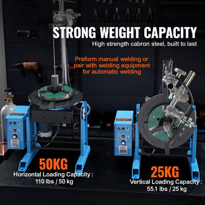 KFFKFF Rotational Welding Stand 50KG, Adjustable 0-90? Welding Turntable 0.5-6RPM 120W, Equipped with 12.4 Inch 3-Jaw Lathe Chuck & Welding Torch Support for Cutting, Grinding, Assembly, Testing