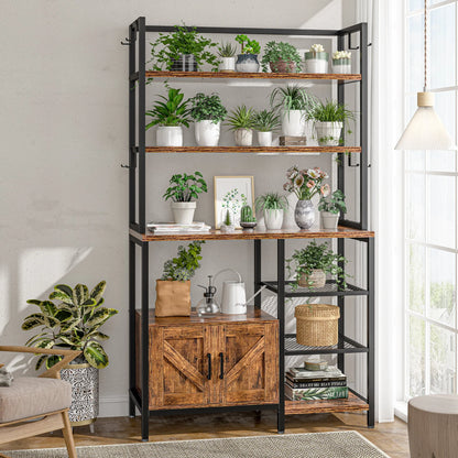 EnHomee 6 Tier Kitchen Bakers Rack Microwave Oven Stand with Storage Coffee Bar with Shelves Cabinet Hooks, 29.5" W * 13.9" D * 63" H Rustic Brown