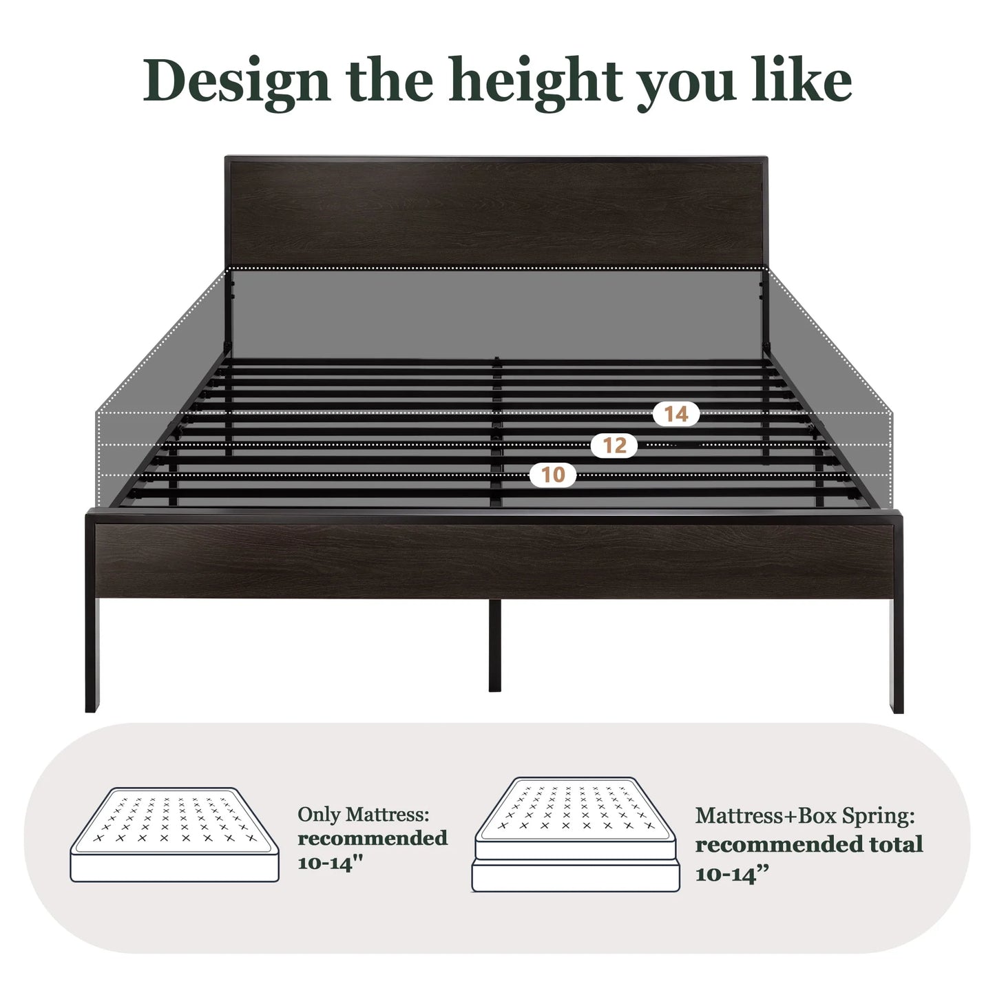 Amolife Heavy Duty Queen Size Platform Bed Frame with Wood Headboard, 12" Under Bed Storage, Black Oak