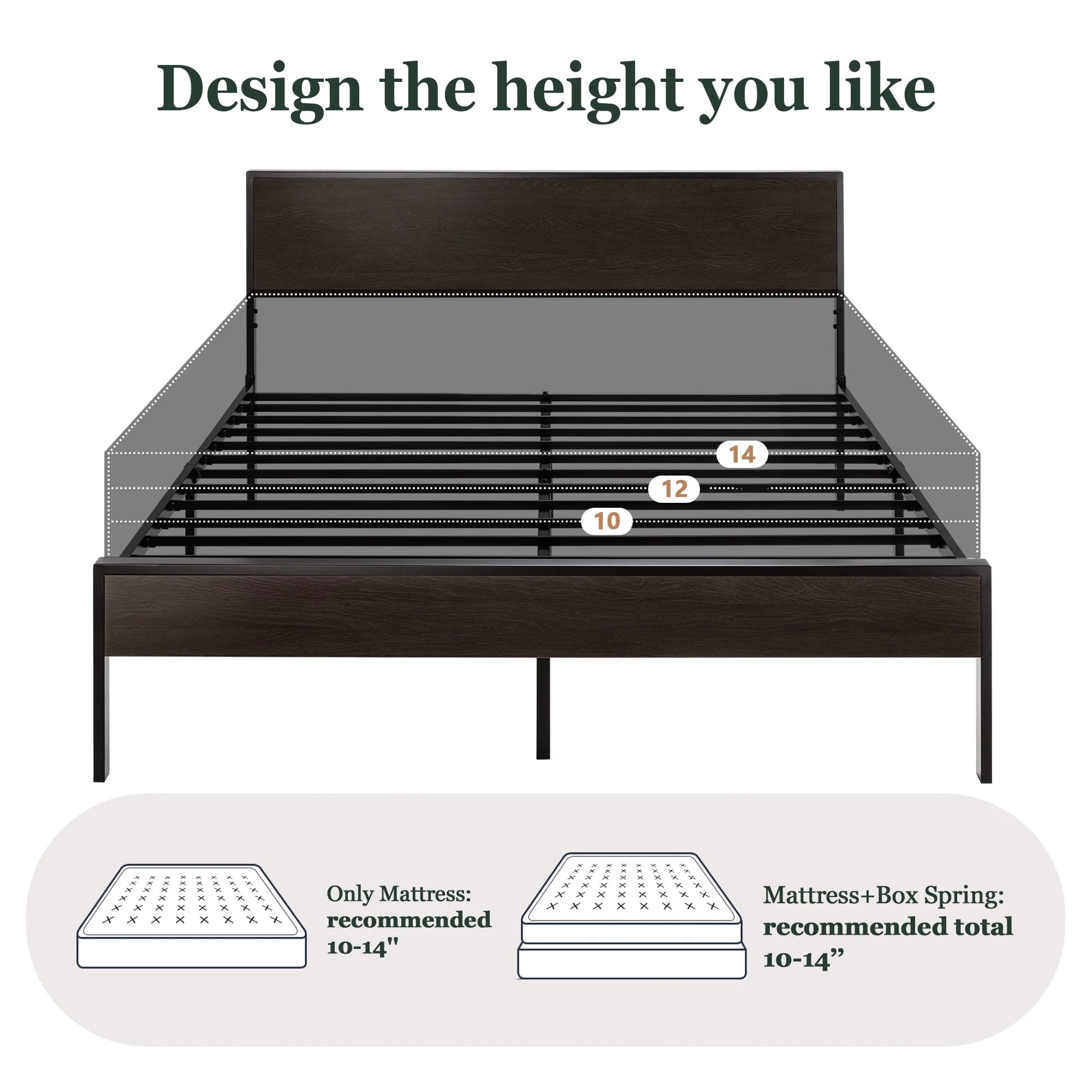 Amolife Heavy Duty Queen Size Platform Bed Frame with Wood Headboard, 12" Under Bed Storage, Black Oak