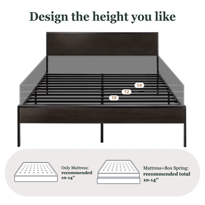 Amolife Heavy Duty Queen Size Platform Bed Frame with Wood Headboard, 12" Under Bed Storage, Black Oak
