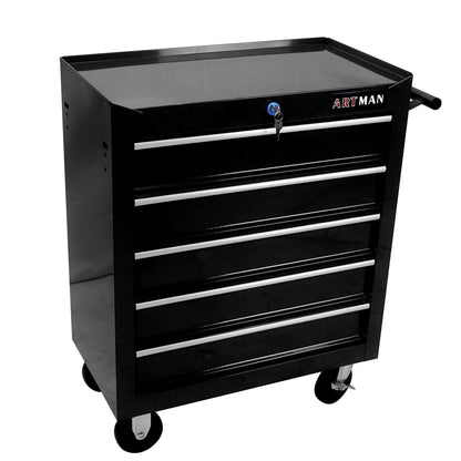 Witaxima 5-Drawer Tool Chest with Wheels & Lock, 24.25x12.99x29.33in Black Metal Tool Storage Cabinet for Garage Workshop, Heavy-Duty Rolling Tool Cart