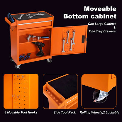 Rolling Tool Chest with 5 Drawers and Detachable Top Box Heavy Duty Steel Construction Lockable Wheels for Garage Workshop Storage Organization