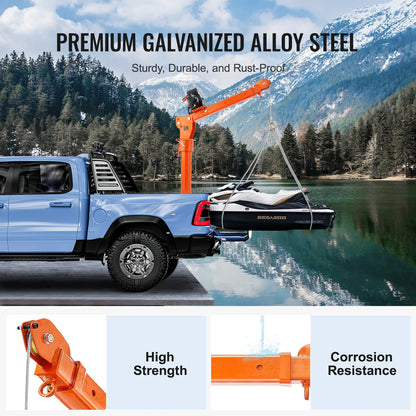 KFFKFF Power-Operated Truck Crane, 2200 lbs, Collapsible Truck-Bed Mounted Crane with 6000 lbs Electric Winch, Steel-Made Truck Jib Crane Hoist with 360° Rotation
