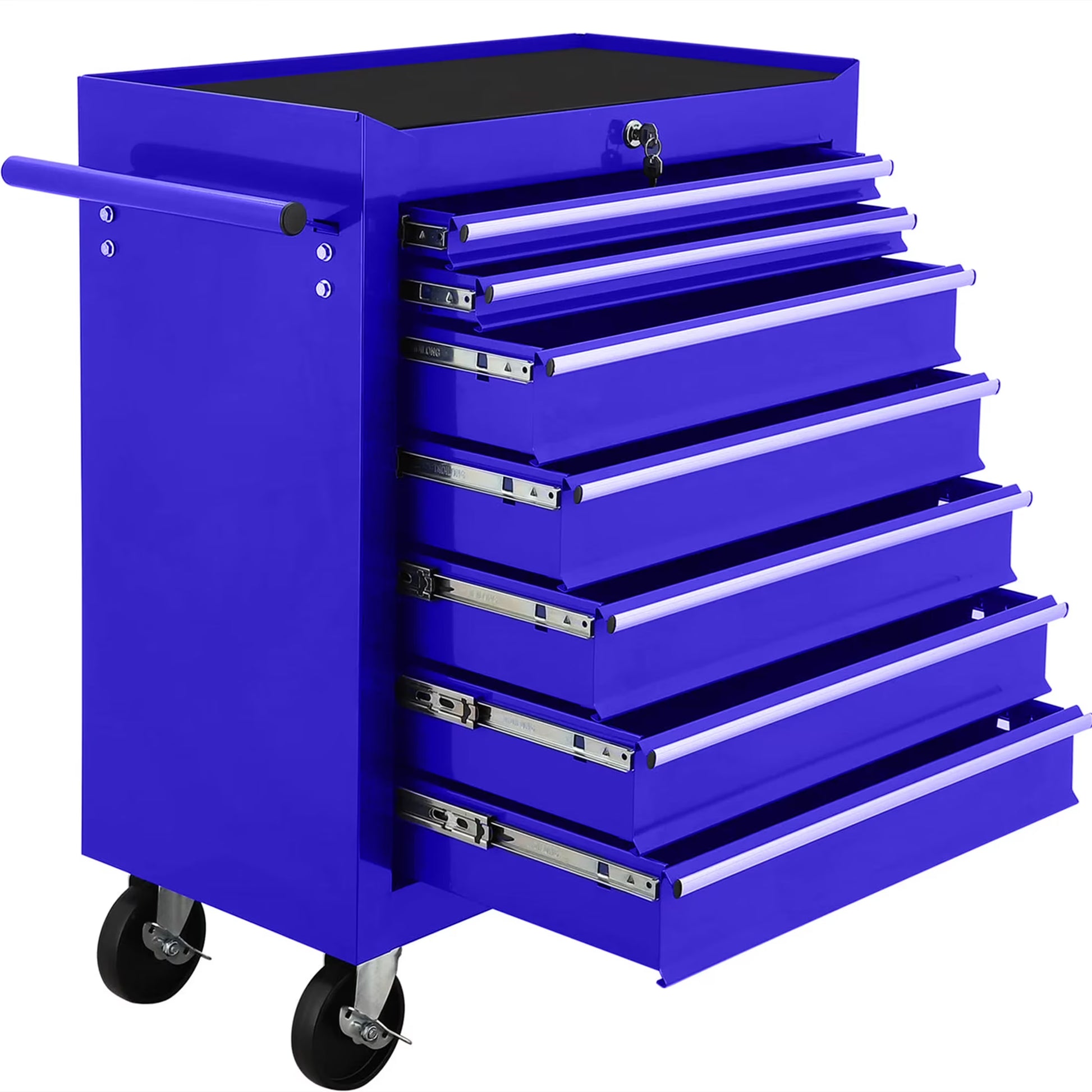 Aukfa Tool Chest, 24.5 in 7-Drawer Steel Rolling Tool Box on Wheels for Workshop Garage, Red