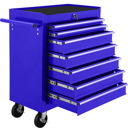 Aukfa Tool Chest, 24.5 in 7-Drawer Steel Rolling Tool Box on Wheels for Workshop Garage, Red