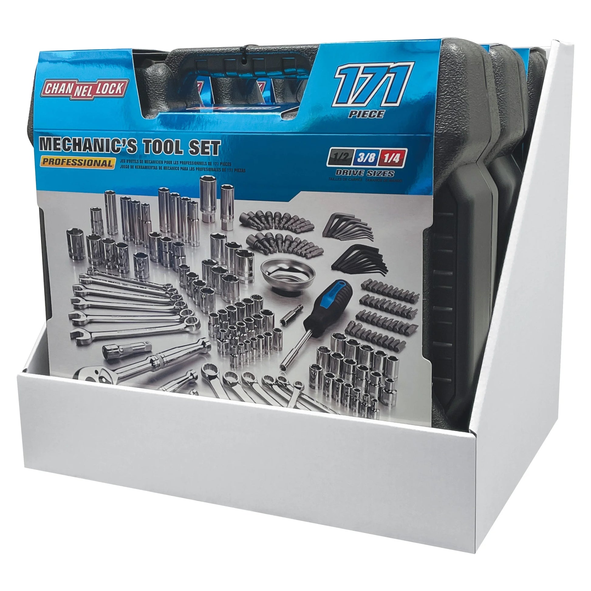 CHANNELLOCK 39053 171pc Mechanic's Tool Set, Includes Standard SAE and Metric Sizes, Chrome/Nickel Finish