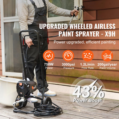 KFFKFF 750W Mobile Airless Paint Sprayer, 3000PSI Electric Sprayer for Efficient Painting, Suitable for Indoor & Outdoor Furniture, Walls, and Fences, Achieves Smooth, Uniform Coverage