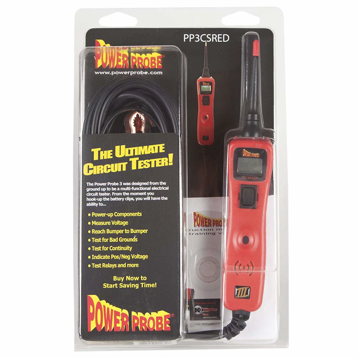 Power Probe PP3 Clam Shell, 12-24V, Red Circuit Tester, Portable Diagnostic Tool