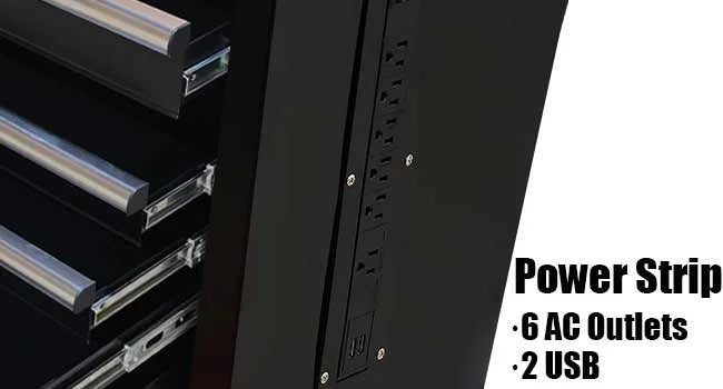 Rolling Tool Chest Extra-Deep 46In 9-Drawers, Mobile Tool Storage Cabinet/Work Bench with Wooden Top/Power Strip, Equipped with Casters, Handle, Liner, and Locking System, 1200 lbs Capacity