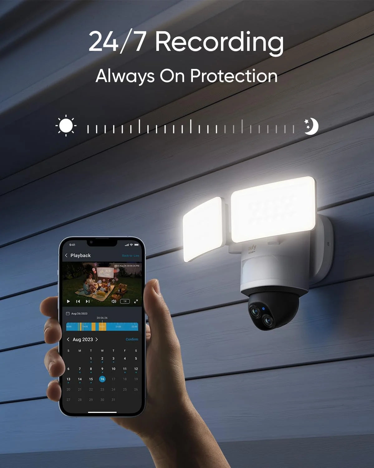 eufy Security Floodlight Camera E340, Wired Camera, 3K+2K Dual Camera, 360? Pan and Tilt, No Monthly Fee