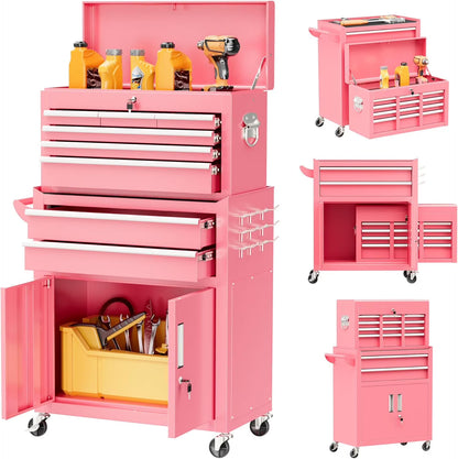 SOLAURA 5-Drawer Rolling Tool Chest Cabinet Metal Tool Storage Box Lockable with Wheels, Red