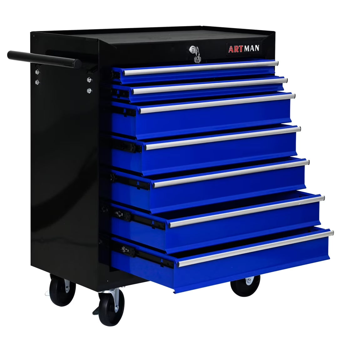 Rolling Tool Chest with 7-Drawer Tool Box with Wheels, Multifunctional Tool Cart Mechanic Tool Storage Cabinet for Garage, Warehouse, Workshop, Repair Shop, Silver