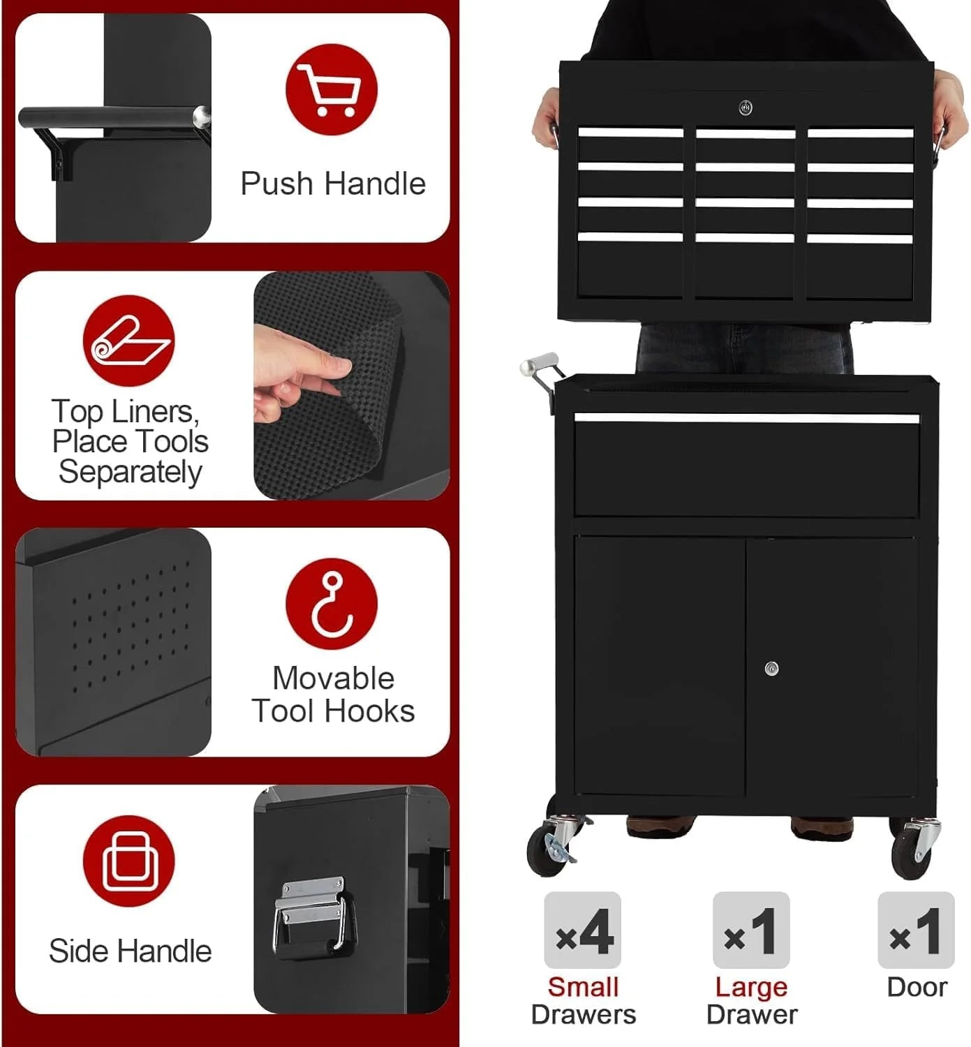 WildBreak 5 Drawers Tool Chest, with Wheels, Heavy Duty, for Garage & Workshop, Black