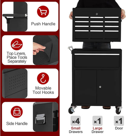 WildBreak 5 Drawers Tool Chest, with Wheels, Heavy Duty, for Garage & Workshop, Black
