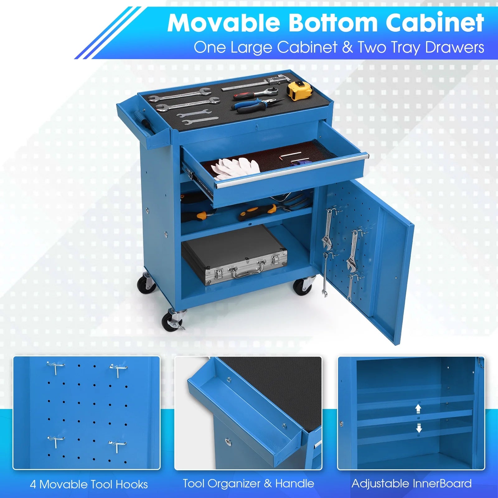 8-Drawer Rolling Tool Chest, 2-in-1 Tool Box with Wheels Metal Tool Chest Cabinet for Garage, Workshop, Red