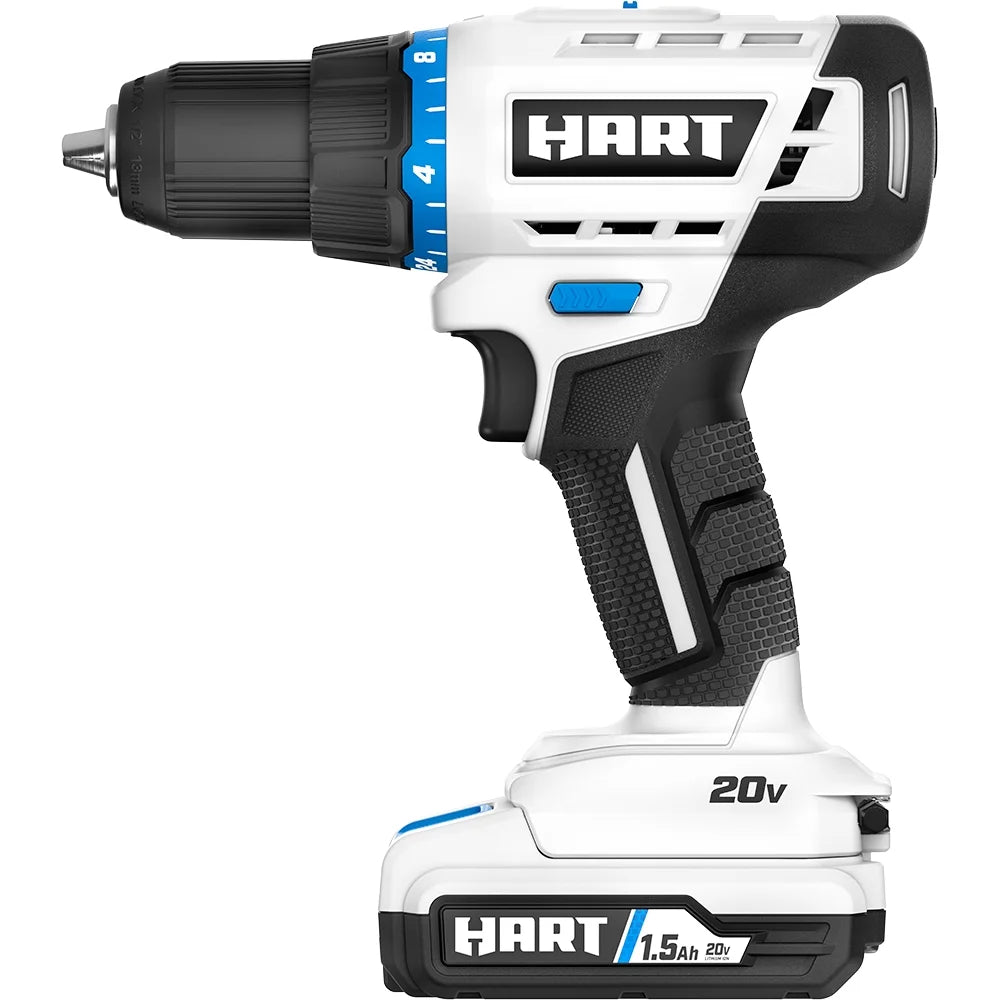 HART 20-Volt 1/2-inch Cordless Drill/Driver Kit, (1) 1.5Ah Lithium-Ion Battery, Gen 2