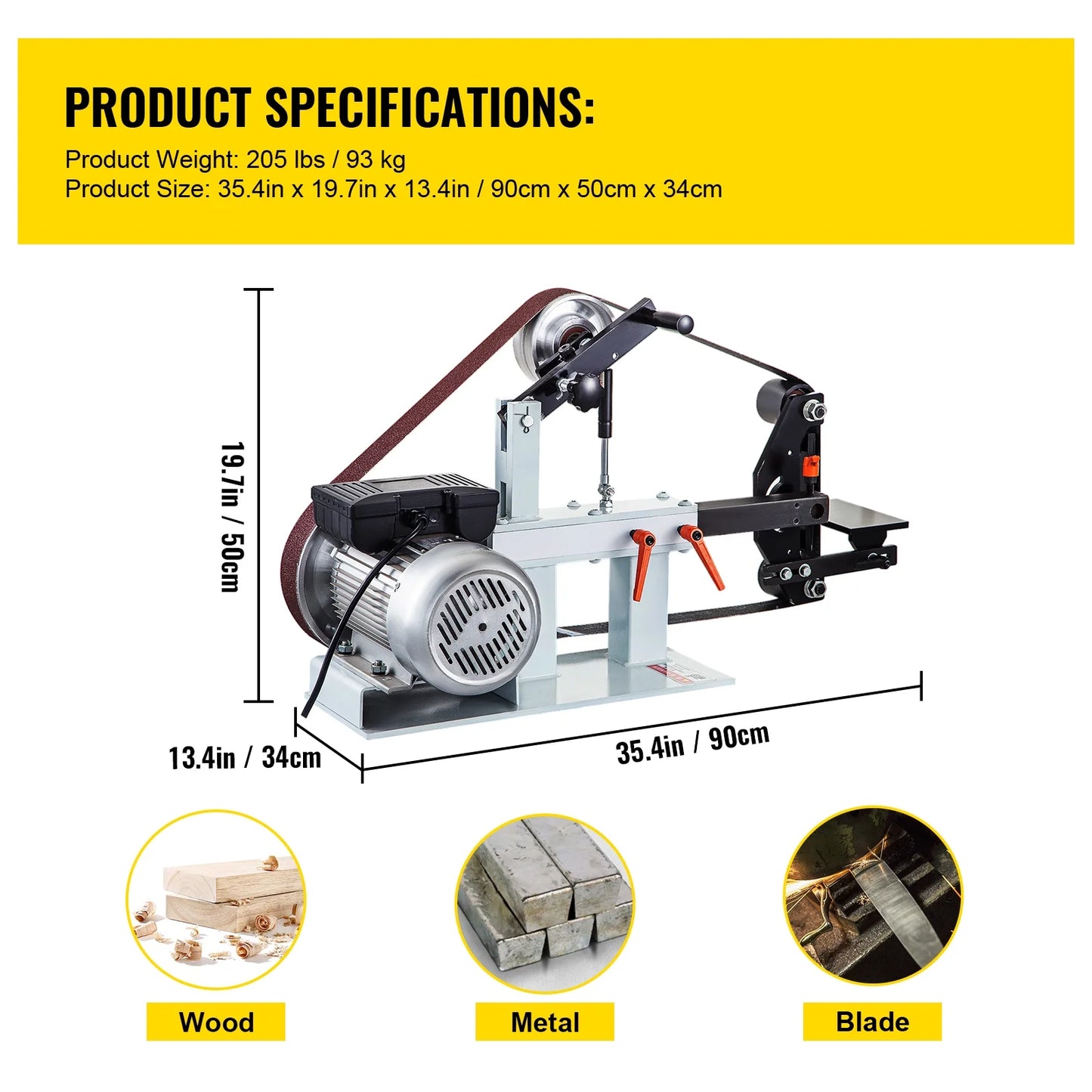KFFKFF 2" x 82" Belt Grinder, 2HP 1500W, Versatile 3-in-1 Constant Speed Sander, 110V Bench Sander with 12" Wheel, Flat Platen Tool Rest, Ideal for Knife Crafting