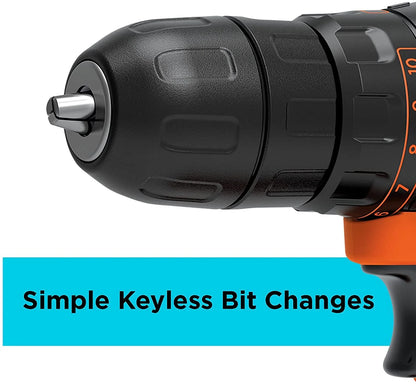 BLACK+DECKER 20V Cordless 3/8 in Drill Driver, 1.5Ah, Battery and Charger Included
