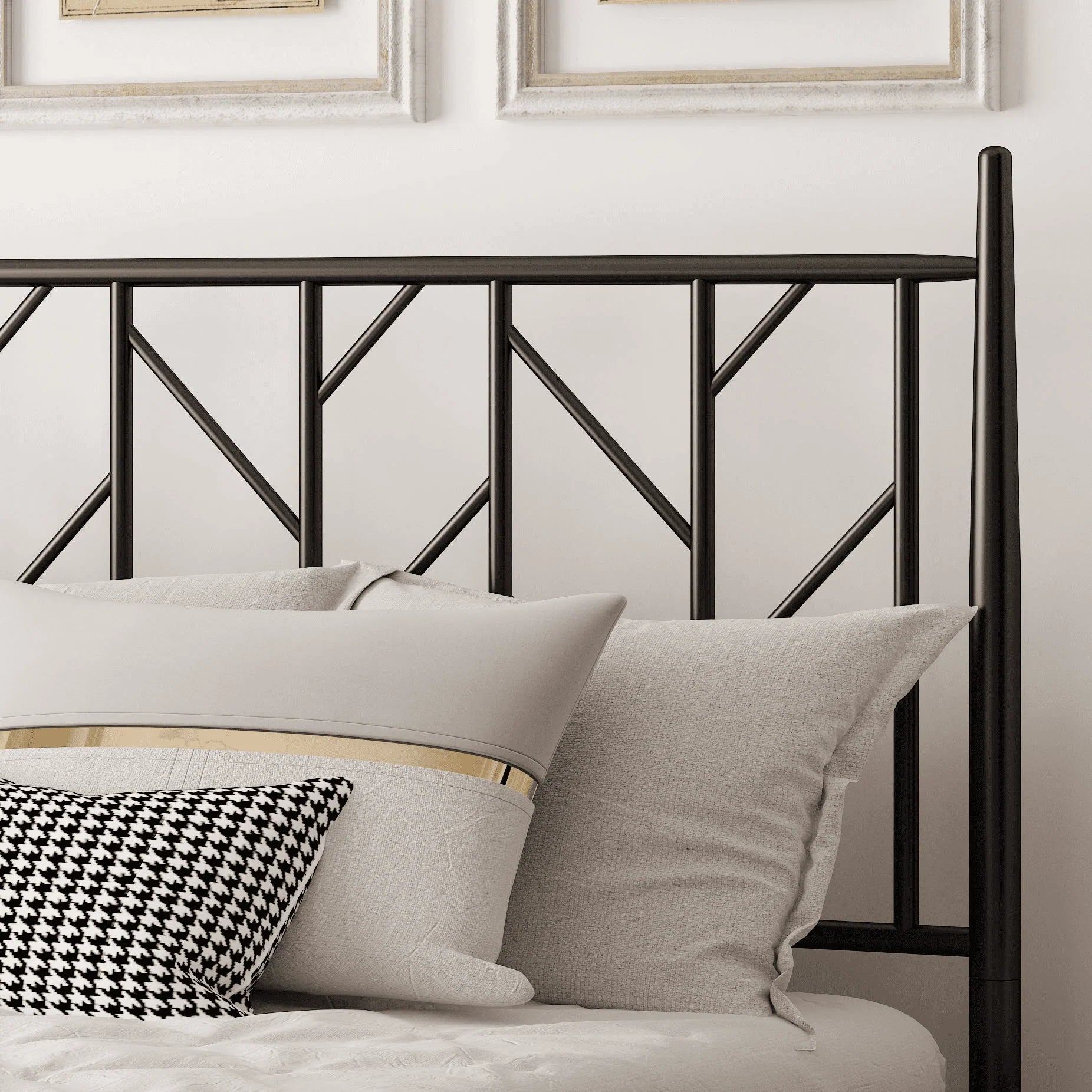 Allewie Black Queen Size Modern Metal Platform Bed Frame with Vintage Headboard and 12'' Under-bed Storage