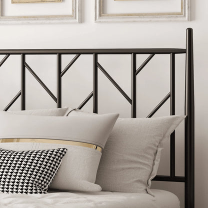 Allewie Black Queen Size Modern Metal Platform Bed Frame with Vintage Headboard and 12'' Under-bed Storage