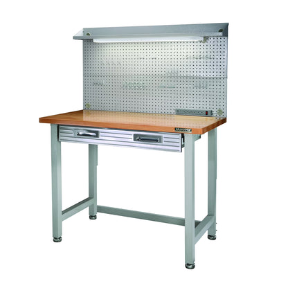 Seville Classics UltraHD Heavy Duty Commercial Lighted Workcenter Workbench w/Pegboard, Granite, 48" W x 24" D x 65.5" H
