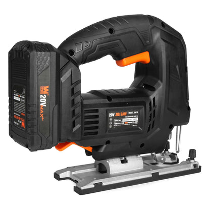 WEN 20V Max Cordless Brushless Auto-Speed Jigsaw with 4.0Ah Lithium Ion Battery and Charger