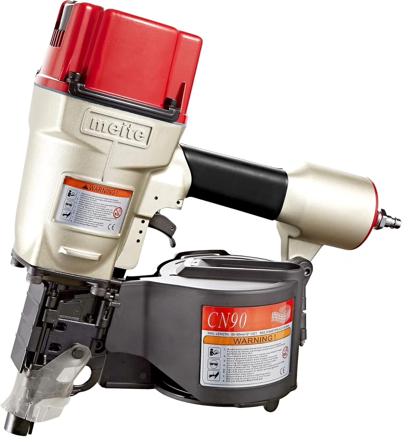 MEITE CN90 Industrial Coil Siding Nailer 15 Degree 2-1/4" to 3-1/2" Pneumatic Coil Nail Gun with Aluminum Housing